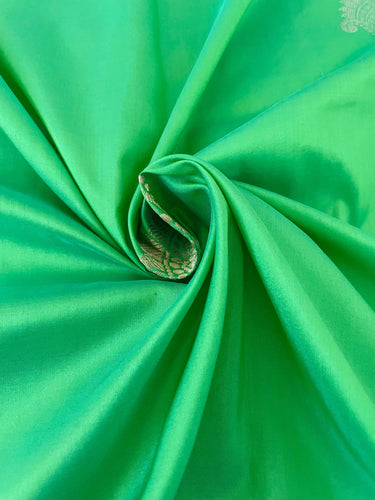 Banarasi Katan pure silk saree | Navy Blue and Parrot Green | Gold & Silver Zari | Kadiyal border | Handwoven | Ships from California